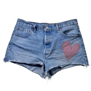 Levi's 501 Anniversary Edition Denim Cutoff Shorts Heart Patch Light Wash W34